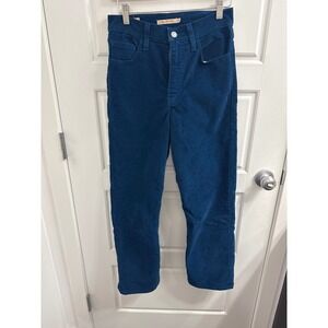Levis Ribcage Straight Ankle Corduroy Pants Teal Blue High Rise Womens 25